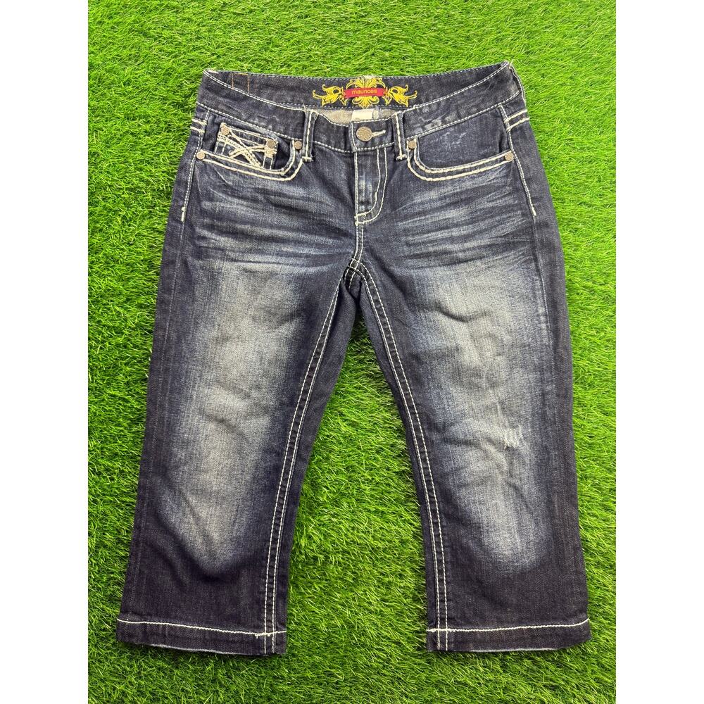 Maurices Girls Sz 5/6 Reg Dark Wash Bootcut Denim Jeans Contrast Stitch Blue Kid